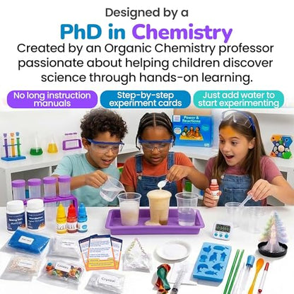 Science Experiment Kit for Kids Ages 8-12 Years - Chemistry Kit Designed By a PhD Chemist & Mom, 46 Hands-On STEM Educational Activities, Gifts for Boys & Girls