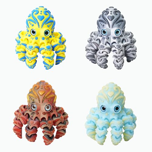4Pcs 4in 3D Printed Octopus Set, Articulated Flexible Octopus Fidget Toy, 3D Printed Animals Desk Pets for Office, Sensory Stress Relief Sea Creature Toys for Kids & Adults, Easter basket essentials - color: 4pcs Octopus Set-a