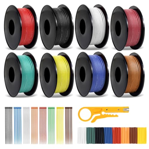 18 AWG Stranded Wire Spool, 16.5ft Each in 8 Colors - Silicone Electrical Tinned Copper Wire, 18 Gauge Flexible Hook Up Wire Kit for DIY, Automotive, Home, and Power Wiring - size: 16.5FT 8 Colors, style: 18AWG