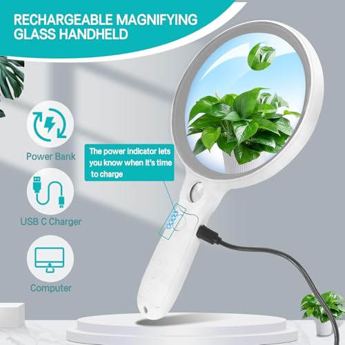 Large Magnifying Glass with 37 LED Light, 10X 20X 45X Handheld Illuminated - color: Grey & White, size: Magnifier with Light (No Case)