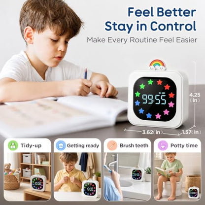Digital Visual Timer for Kids, Rechargeable 99-Minute Countdown with 12-Star Rainbow LED Display, 9 Color Modes, Silent Mode & Pause, Timer for Classroom, Home & Kitchen - color: Blue