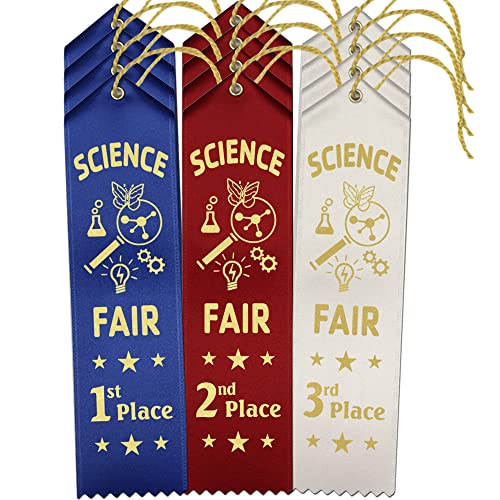 RibbonsNow Science Fair Award Ribbons 1st - 2nd - 3rd Place – 300 Total Ribbons - 100 Each Place with Card & String - size: 300 Total Ribbons