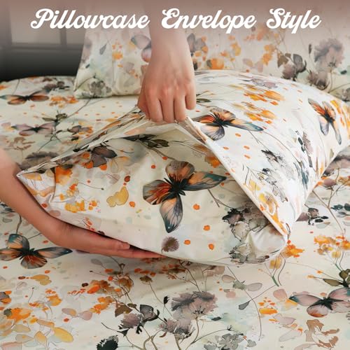 CozySmile Queen Size Printed Sheet Set Soft & Breathable Bedding Deep Pocket 16" Cooling Wrinkle Free Comforter Bed Set Botanical Pattern Sheets (Queen, Butterflies Dancing) - color: A-butterflies Dancing, size: Queen
