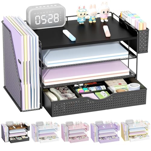 Wood Desk Organizers and Accessories with File Holder & Catalog Racks - color: Black