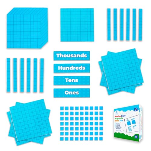 Simply magic 131+4 PCS Jumbo Blue Magnetic Base Ten Blocks + Headings