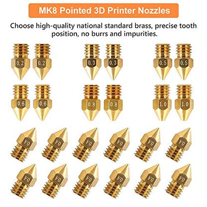 Creality Official MK8 Ender 3 Nozzles 24 pcs 3D Printer Brass Nozzles Extruder for Ender 3 Series and Creality CR-10 0.2mm, 0.3mm, 0.4mm, 0.5mm, 0.6mm, 0.8mm, 1.0mm Printer Nozzle Kit - style: MK8 24P