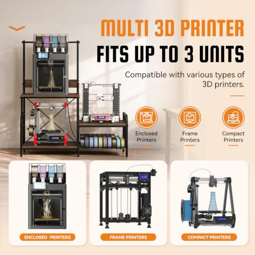 3D Printer Stand with Filament Storage Rack, Power Outlet, Spool Holder - color: Rustic Brown