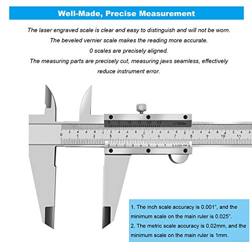 8 Inch / 20 cm Micrometer Vernier Caliper, Stainless Steel Precision Measuring Tool (Inch/Metric), Depth/Inside/Outside/Step Measurement, Accuracy 0.001" / 0.02mm