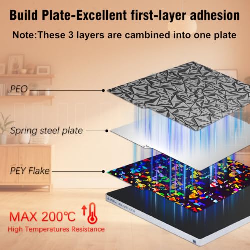 JUUPINE Kobra S1 Combo Kobra X Kobra 4 Build Plate 264x276MM Double Sided Smooth Board Heated Bed Spring Steel Flexible Platform for Anycubic Kobra S1/Kobra X/4/KX/Kobra S1 ACE Pro(PEO+Flake) - color: Big PEO+Flake