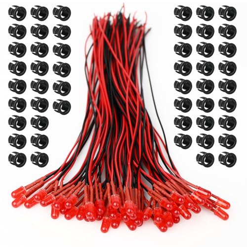 50PCS 5mm Red Pre-Wired LEDs, 3-12V DC with Inline Resistors - color: Red / 50 Pcs