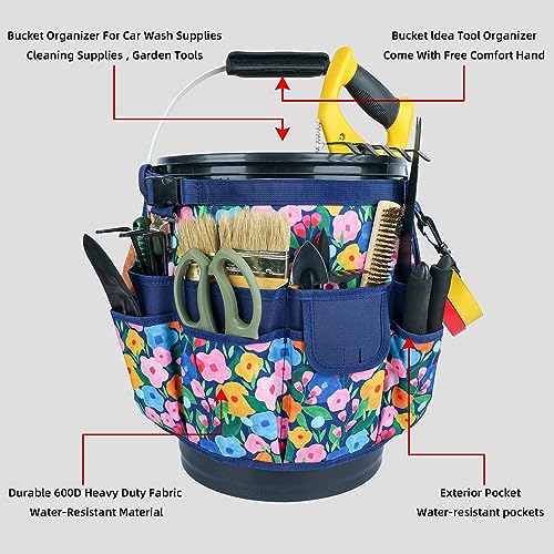 MELOTOUGH Bucket Caddy Organizer Bucket Tool Organizer for Garden Tools Fit 3.5 to 5 Gallon Bucket (Blue Flower) - color: Blue Flower