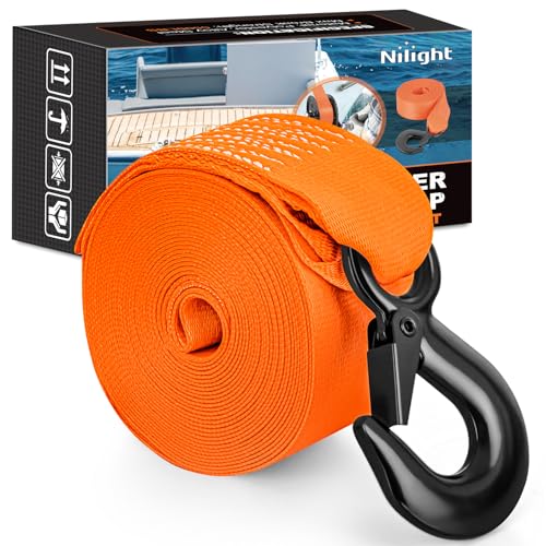 Nilight Boat Trailer Winch Strap 2" x 20' with Steel Hook - color: 2in x 20ft Boat Trailer Winch Strap