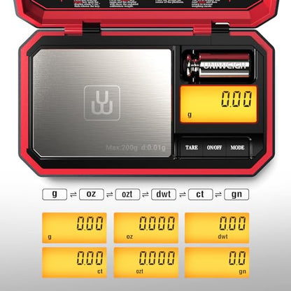 UNIWEIGH Travel Digital Pocket Scale 200g/0.01g, Digital Gram Scales - color: Red