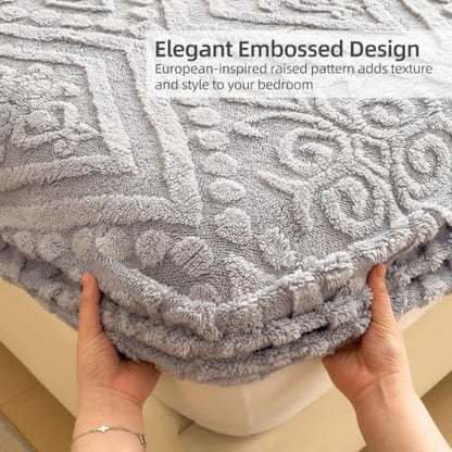 European Damask Embossed Plush Fitted Sheet,King,Light Gray,80x78inch - color: Light Gray, size: King(80"x78")