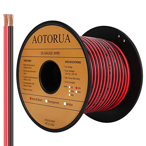 100FT 16/2 Gauge Red Black Cable Hookup Electrical Wire, 16AWG 2 Conductor 2 Color Flexible Parallel Zip Wire LED Strips Extension Cord 12V/24V DC Cable for LED Ribbon Lamp Tape Lighting - size: 16AWG 100FT