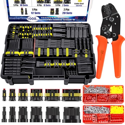 1008PCS 63 Sets Waterproof Automotive Electrical Connectors Waterproof Wire Connectors Automotive Replacement Ignition Plug Connectors 1/2/3/4/5/6 Pin with Ratcheting Crimper Pliers - color: Black, size: 1008pcs