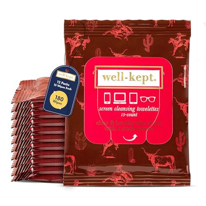 Well-Kept Tech & Lens Wipes - Eyeglass, Screen & Phone Cleaning, Multi-Surface, Lint-Free, Pre Moistened, Streak-Free & Non Scratching - Texas Hold Em, 12 Pack (180 Count) - size: 12 Pack