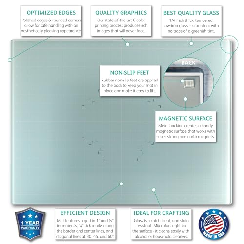 GLASSBOARD STUDIO Aqua Glass Craft Mat (9x12in) - Magnetic, Heat & Scratch Resistant, Stain-Proof for Crafting, Cutting, Painting, Mixed Media Artwork - Grid & Angle Lines, Non-Slip Rubber Feet - color: Aqua, size: 09"L x 12"W