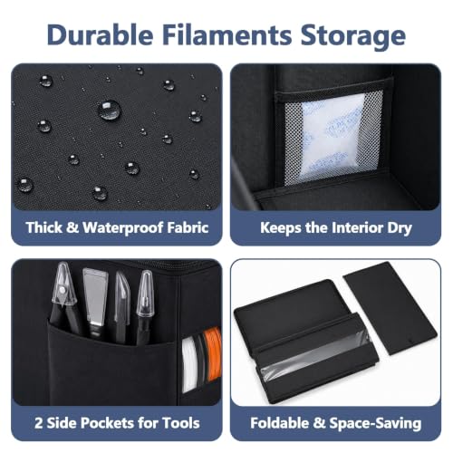 Dreamtop 3D Printer Filament Storage Box with 2 Side Pockets, 4 Pack