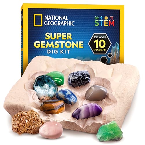 National Geographic Gemstone Dig Kit with 10 Real Gemstones for Kids - style: 10-gem Brick