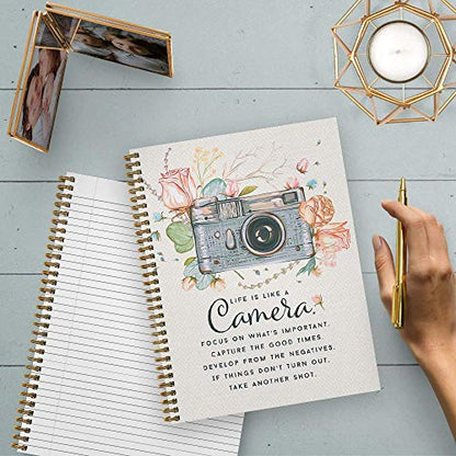 Gotcha Covered Notebooks Softcover Camera 8.5" x 11" Motivational Spiral Notebook/Journal, 120 College Ruled Pages, Durable Gloss Laminated Cover, Gold Wire-o Spiral. Made in the USA - color: Camera