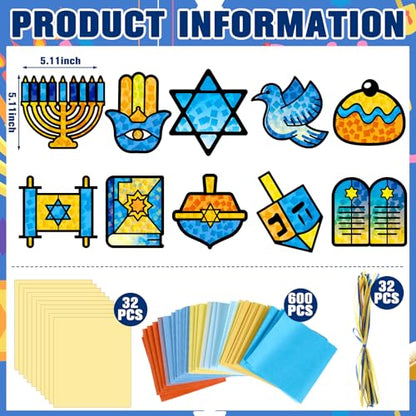 Eersida 32 Pcs Hanukkah Suncatchers Craft Kits, Chanukah DIY Ornaments - style: Hanukkah