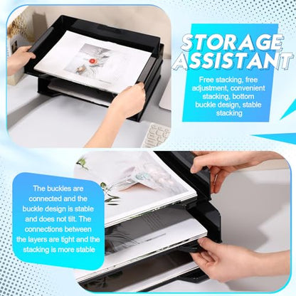 DoubleFill 4 Pcs Stackable Letter Tray Plastic Paper Tray, Black - color: Black