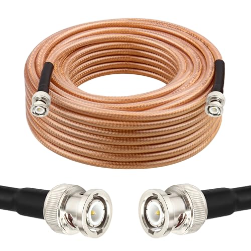 RG8X BNC Extension Cable, Low Loss BNC Male to BNC Male Coaxial Cable, 50 Ohm Flexible Coax Jumper with Dual-Layer Strain Relief for CCTV Security Camera, RF Antennas, Oscilloscope 35FT - size: 35FT