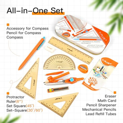 YPLUS Geometry Set, Protractor and Compass Set for Students, 12Pcs - size: 1 Count (Pack of 12)