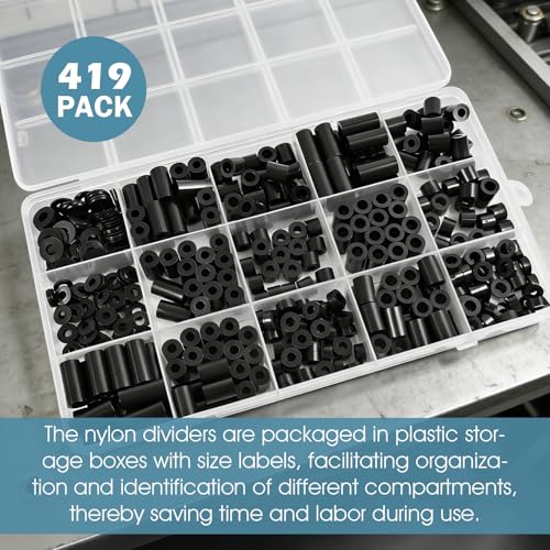 395 Pack Black Nylon Spacers Kit, Applicable to Standoff for PCB Motherboard, Circuit Board, Electrical Screws Switch and Receptacle Non-Threaded Round Plastic Spacers (Black)