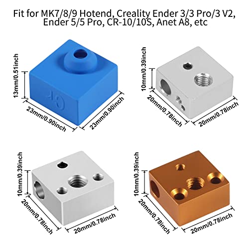 Aokin 3D Printer Heater Block Silicone Sock Hotend Silicone Cover for Creality Ender 3, Ender 3 Pro, Ender 3 V2, Ender 5, Ender 5 Pro, CR-10/10S, Anet A8, MK7/8/9 3D Printer Hotend, Blue, 3 Pcs - color: 3Pcs Blue