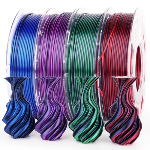 AMOLEN 3D Printer Filament, Shiny Silk PLA Dual Color Bundle, 200g x 4 Pack - color: Black Purple/Black Red/Black Green/Black Blue