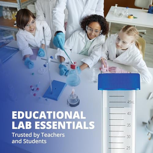 United Scientific™ 50mL Centrifuge Tubes, Pack of 50 – Sterile, Conical Polypropylene Tubes with Leak-Proof Screw Caps, Plastic Containers with Black Graduations & White Writing Space