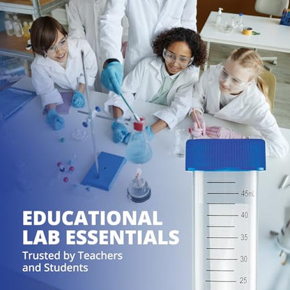 United Scientific™ 50mL Centrifuge Tubes, Pack of 50 – Sterile, Conical Polypropylene Tubes with Leak-Proof Screw Caps, Plastic Containers with Black Graduations & White Writing Space