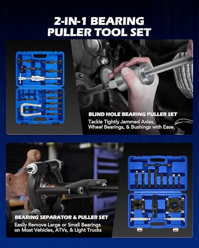 OMT 30pc Bearing Puller & Blind Hole Bearing Race and Seal Extractor Kit - color: Blue Case, size: 30pc Bearing Puller & Splitter Kit