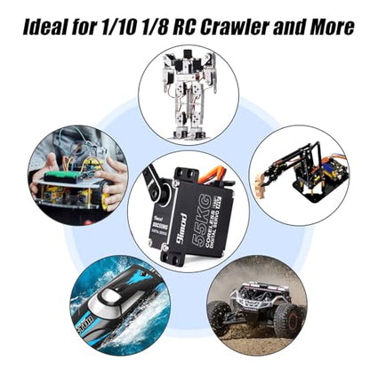 55KG High Torque Servo High Speed HV 8.4V Coreless RC Steering Servo Motors Stainless Steel Gear Low Profile Waterproof RC Crawler Servo for 1/8 1/10 1/12 Scale Cars DIY Robotic - 180 Degree