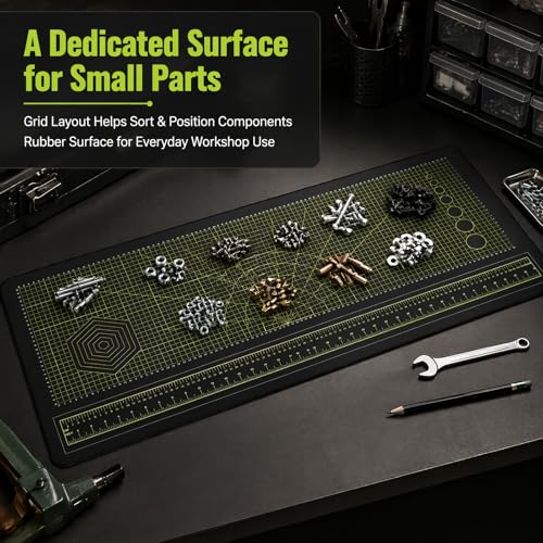 43x16 Inch Durable Workbench Mat, Foldable Rubber Pad with SAE & Metric Measuring Scales, Lightweight Portable Mat with Carry Bag for DIY, Carpentry & Repair Projects (Version 2)