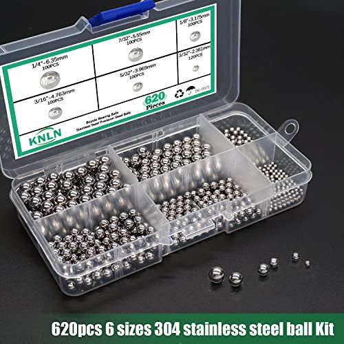 KNLN/620PCS 6 Size Bicycle Bearing Balls Stainless Steel Precision Steel Balls Stainless Steel Assorted Loose Kit 1/4" 7/32" 3/16" 5/32” 1/8" 3/32" N-037-620PCS - size: 620PCS-6 SIZE-1/4"-3/32"