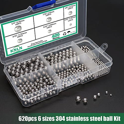 KNLN/620PCS 6 Size Bicycle Bearing Balls Stainless Steel Precision Steel Balls Stainless Steel Assorted Loose Kit 1/4" 7/32" 3/16" 5/32” 1/8" 3/32" N-037-620PCS - size: 620PCS-6 SIZE-1/4"-3/32"