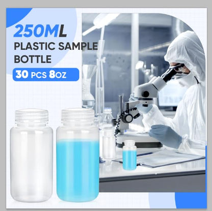 30 Pcs 8oz 250 ml Plastic Sample Bottle Wide Mouth Reagent Bottle Water Sample Bottles Lab Grade Polypropylene Bottles Containers for Laboratories Classroom