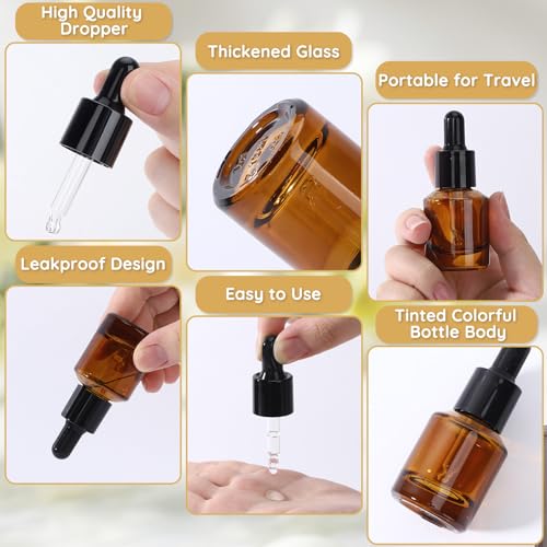 Segbeauty 0.5oz Amber Glass Dropper Bottles Refillable, 4pcs Empty Travel Eye Droppers for Liquids, 15ml Mini Travel Size Perfume Oils Bottle with Refill Tool, Small Round Essential Oil Dispenser - color: Amber, style: 4pcs 0.5oz