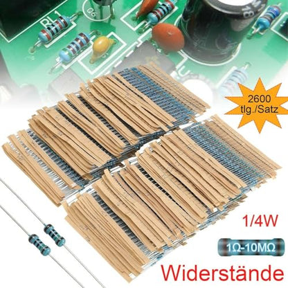 2600Pcs 130 Values Resistor Kit 1/4W 1% Metal Carbon Film Resistors