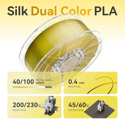 Chitu Systems Conjure Silk PLA 3D Printer Filament, 2KG Spool (4.4lbs), 1.75mm Dual Color Filament, Dimensional Accuracy +/-0.02mm, Silk 3D Printing Filament Bundle, (Black Gold + Black Red 2-Pack) - color: Black Red+black Gold-2kg, size: B-Silk PLA-Dual