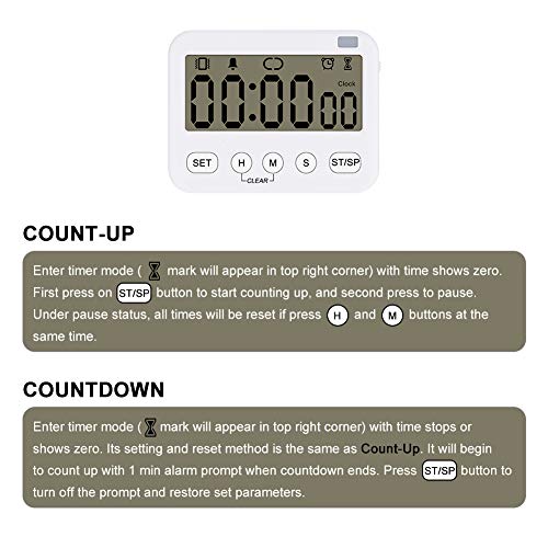 Stonylab 2pk Digital Timer Clock, 2 Pack Premium Multi-Function Digital Clock Countdown Timer Kitchen Event Timer with Alarm, Magnetic Back Big Digits Display Vibration/Flashlight/Sound Alarm
