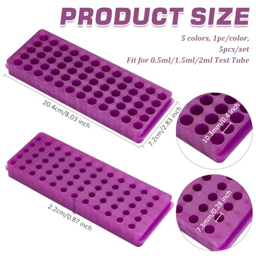OLYCRAFT 5PCS Polypropylene Microcentrifuge Tube Rack, Double Panel 60-Well Centrifuge Test Tube Holder for Chemistry Laboratory - Assorted Colors