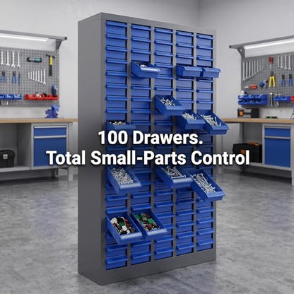 Plastic Drawer 100 Drawer Parts Cabinet, Small Parts Organizer with 100 Drawers, Industrial Tool Storage Cabinet for Garage, Workshop, Factory, Office