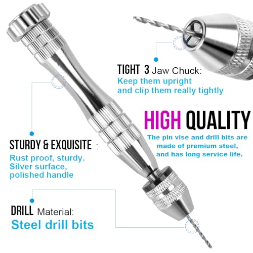 LEOBRO Hand Drill, Hand-operated Hand Drills, Pin Vise with Drill Bits, Drill Press Vise, Keychain Making Kit, Jewelry Making Supplies, for Crafts