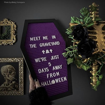 Nomnu Coffin Letter Board, Purple Goth Decor w/Bat Stickers, Spooky Emojis - color: Purple