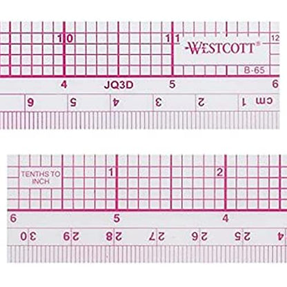 Westcott 10ths/Metric Beveled Ruler, 12-Inch/30cm (B-65), Clear (Pack of 2) - size: 1 Count (Pack of 2)