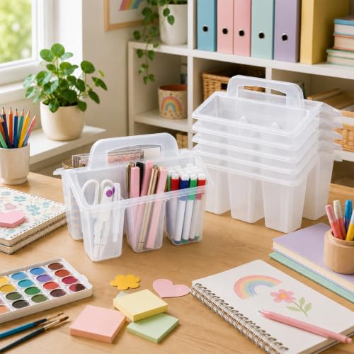 8 Pack Classroom Caddy Storage Basket with Handle (Clear) - color: Clear